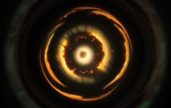 A glowing plasma confinement chamber inside an advanced nuclear fusion reactor.