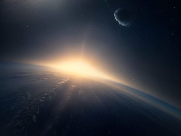 Earth viewed from space, surrounded by a dense field of orbiting space debris and defunct satellites.