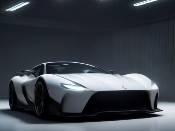 A futuristic car surrounded by glowing digital code and data streams, representing the shift toward software-defined vehicles.