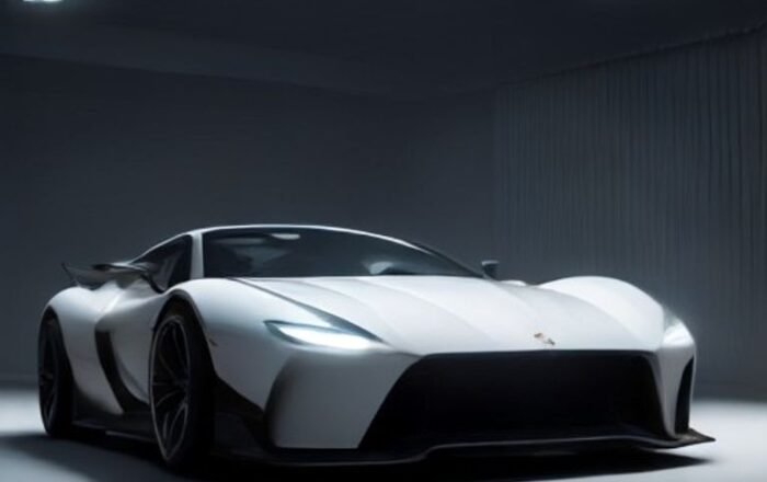 A futuristic car surrounded by glowing digital code and data streams, representing the shift toward software-defined vehicles.