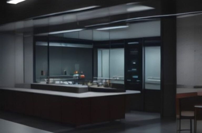 A sleek robotic arm operating a deep fryer in a modern commercial restaurant kitchen.