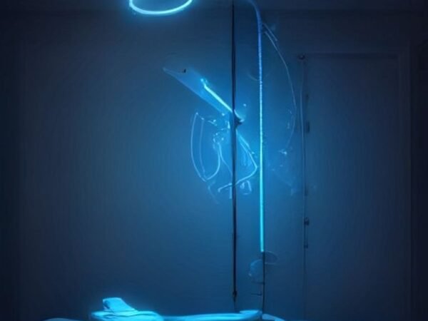 A futuristic robotic surgical arm in a sterile operating room environment, designed for precision medical procedures.