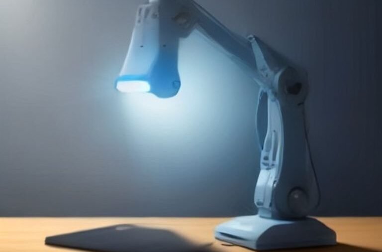 A robotic arm learning to fold a shirt on a table in a high-tech lab setting.