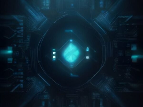 Close-up of a futuristic custom AI microchip on a high-tech motherboard glowing with circuit traces.