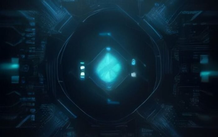 Close-up of a futuristic custom AI microchip on a high-tech motherboard glowing with circuit traces.