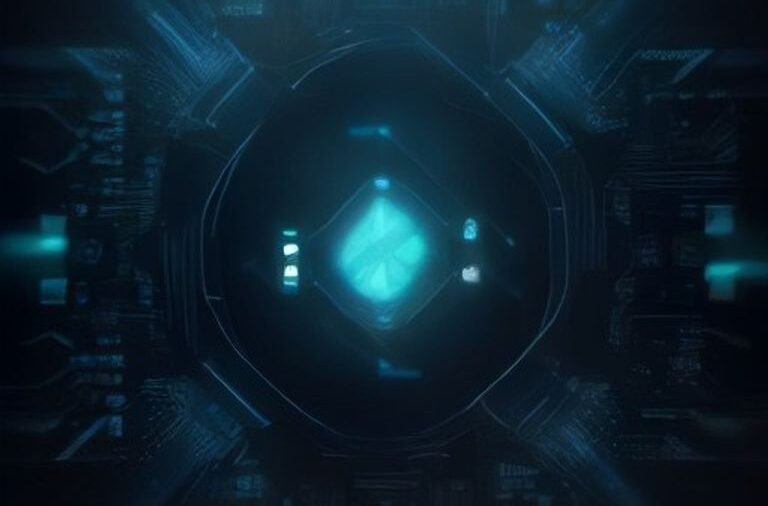 Close-up of a futuristic custom AI microchip on a high-tech motherboard glowing with circuit traces.